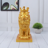 Polyresin Lion King Statue With Crown - Golden